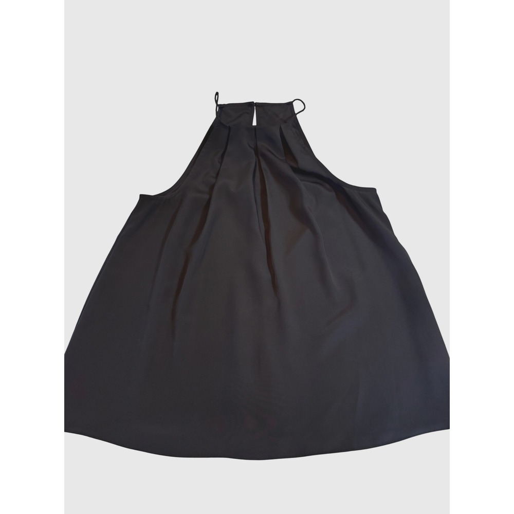 Black Halter Neck Pleated Front Sleeveless Blouse‎ Keyhole Back Top